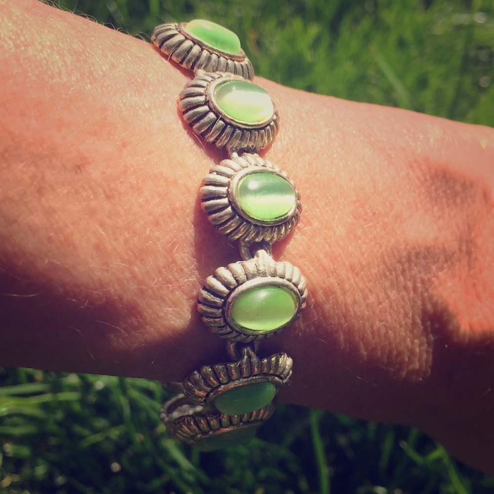 Sterling silver bracelet with green stones